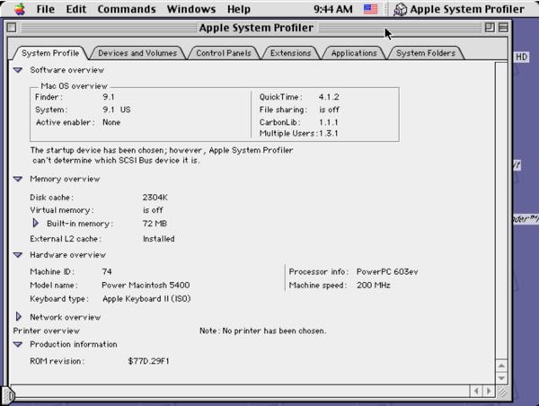 Color Classic Mac OS 9.1 - System Profiler
